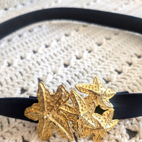Vintage Mimi Di N 1989 24K Gold Plated Starfish Two Piece Buckle & Leather Belt - Picture 4 of 11